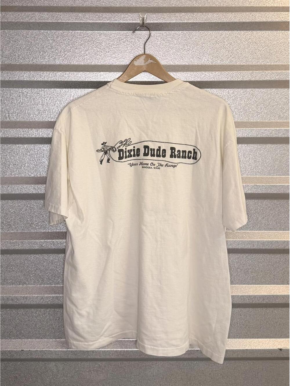Vintage Dixie Dude Ranch Cream Pocket T-Shirt with Rope 'UK' Embroidery XL - Picture 2 of 5
